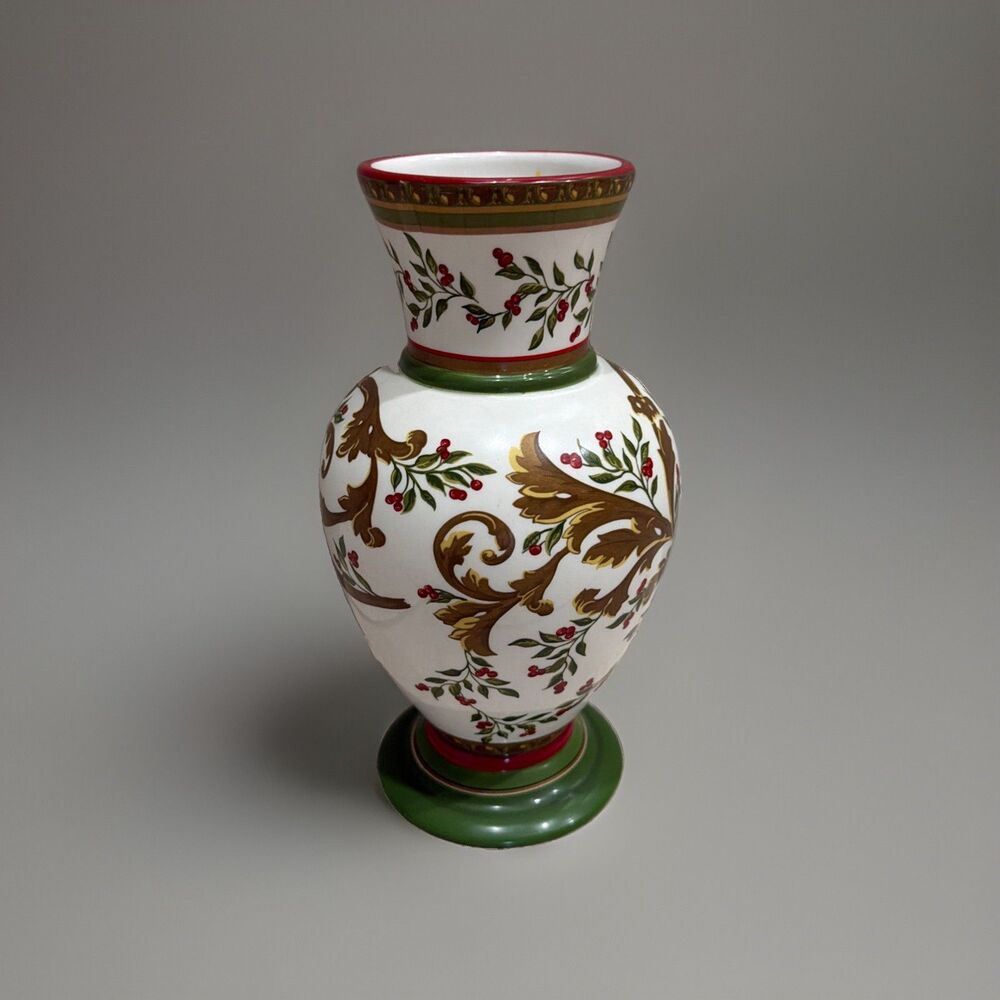 Laura Ashley Home For FTD Flower Vase Gold, Red and Green 9" Height